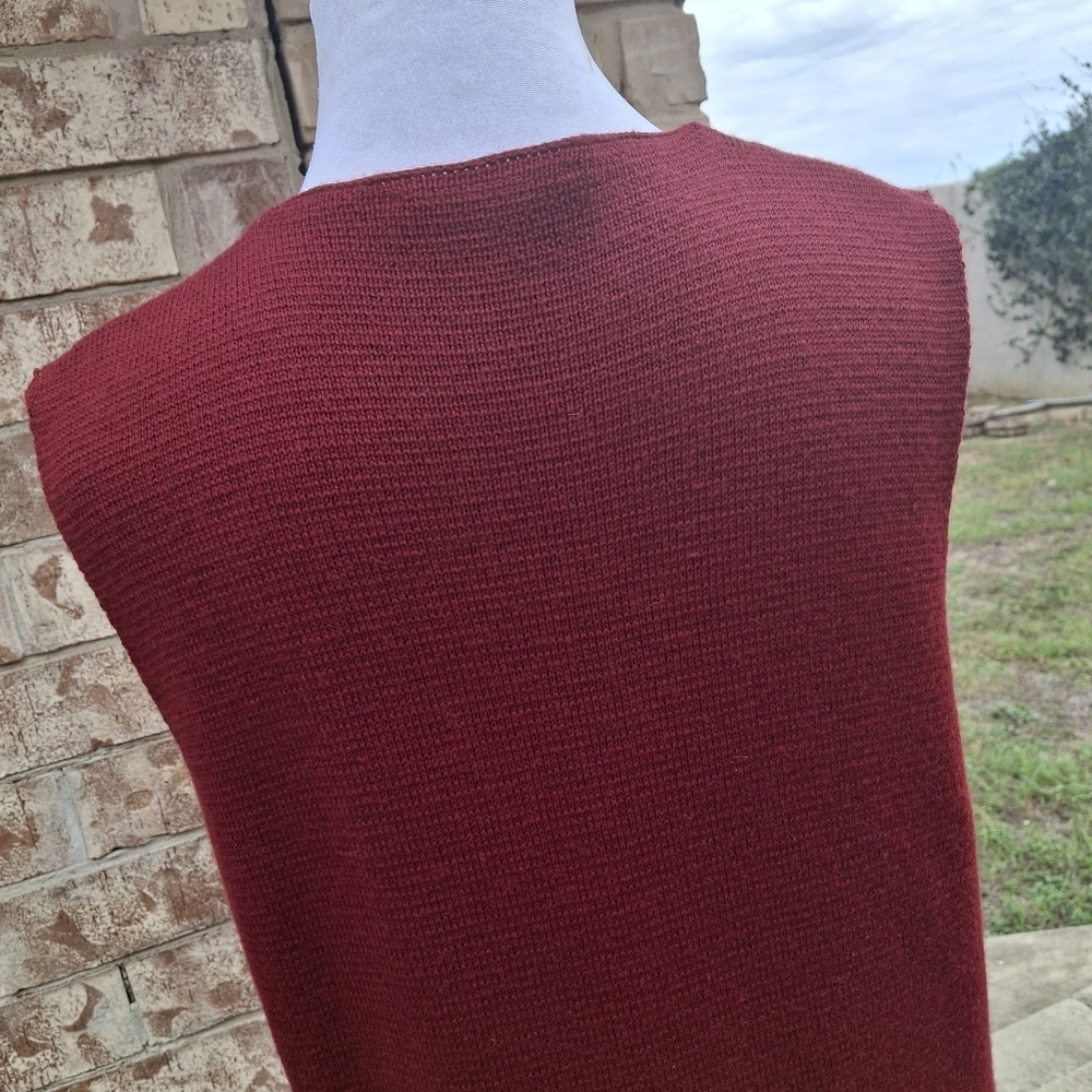 Cocogio Open-Front Sleeveless Pocket Merino Wool Maroon Long Vest Sweater Medium - Picture 10 of 16